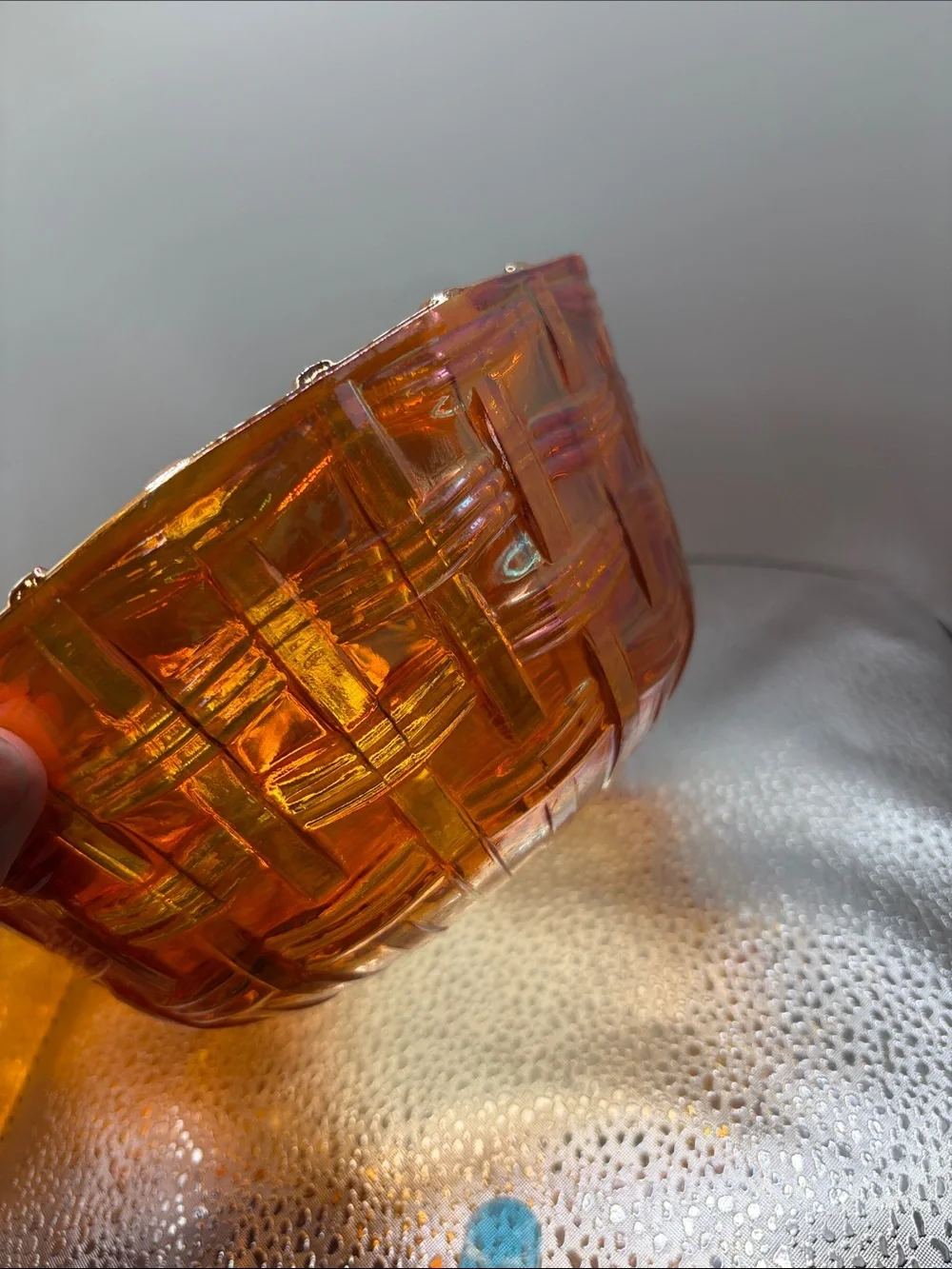 Vintage Fenton Iridescent Orange Carnival Glass Bowl